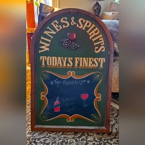 Vintage Large Wine & Spirits Message Board Chalk Menu Board Sign, Pub Bar